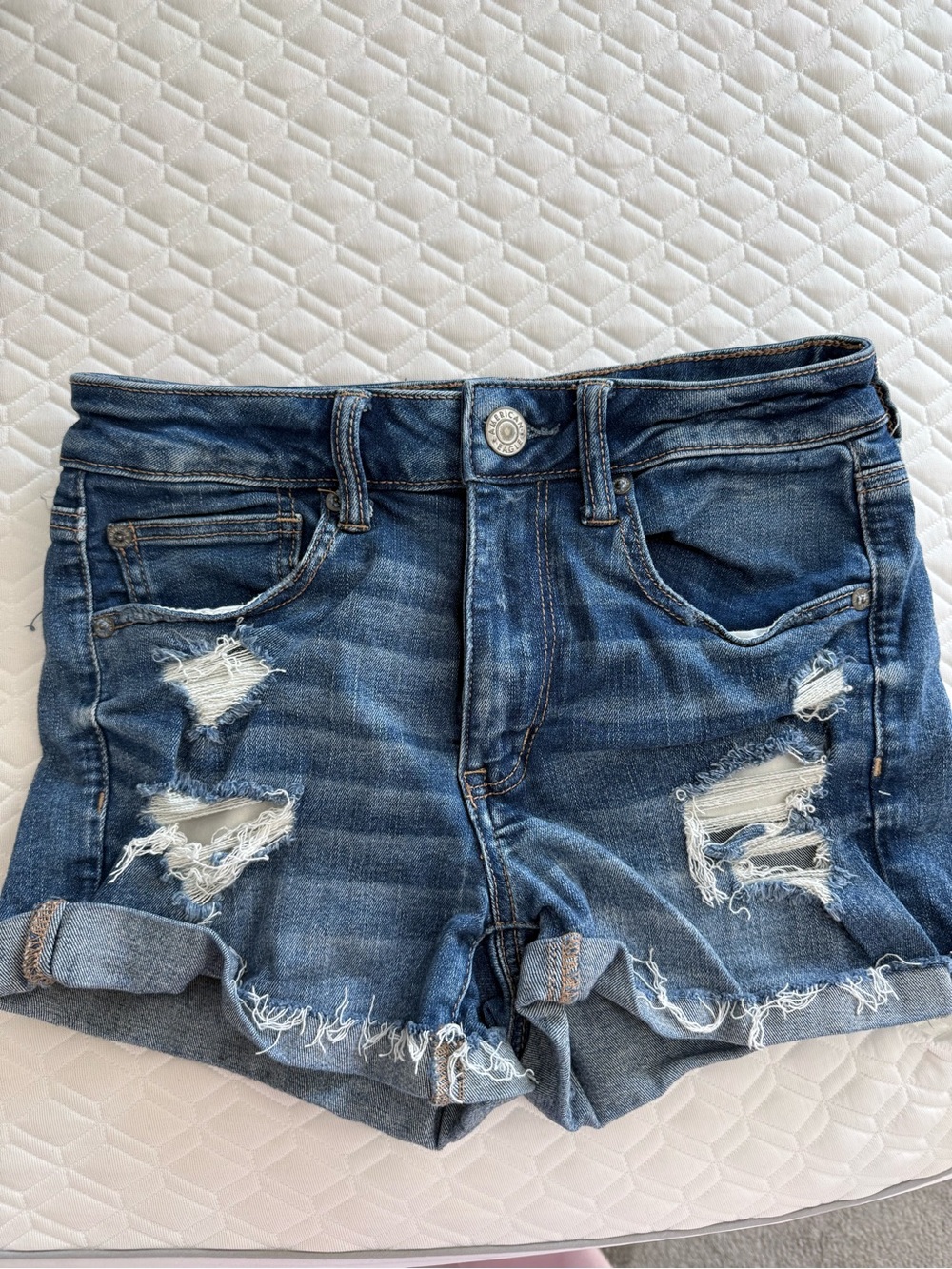 American Eagle Outfitters Dark Blue Distressed Denim Shorts